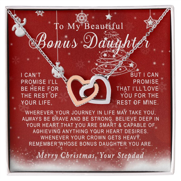To My Beautiful Bonus Daughter Merry Christmas Interlocking Hearts Necklace Gift From Stepdad