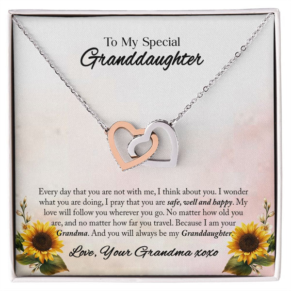 To My Special Granddaughter Interlocking Hearts Necklace Gift From Grandma