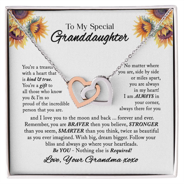 To My Special Granddaughter Interlocking Hearts Necklace Gift From Grandma
