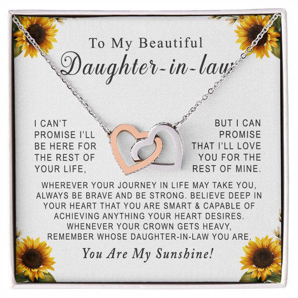 To My Beautiful Daughter-in-law Sunflower Interlocking Hearts Necklace Gift From Father-in-law or Mother-in-law