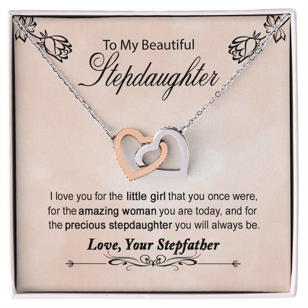 To My Beautiful Stepdaughter Interlocking Hearts Necklace Gift From Stepfather