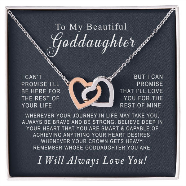 To My Beautiiful Goddaughter Interlocking Hearts Necklace Gift From Godmother or Godfather