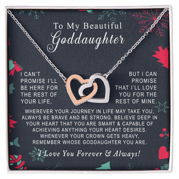 To My Beautiful Goddaughter Christmas Interlocking Hearts Necklace Gift From Godmom or Goddad