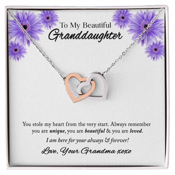 To My Beautiful Granddaughter Interlocking Hearts Necklace Gift From Grandma