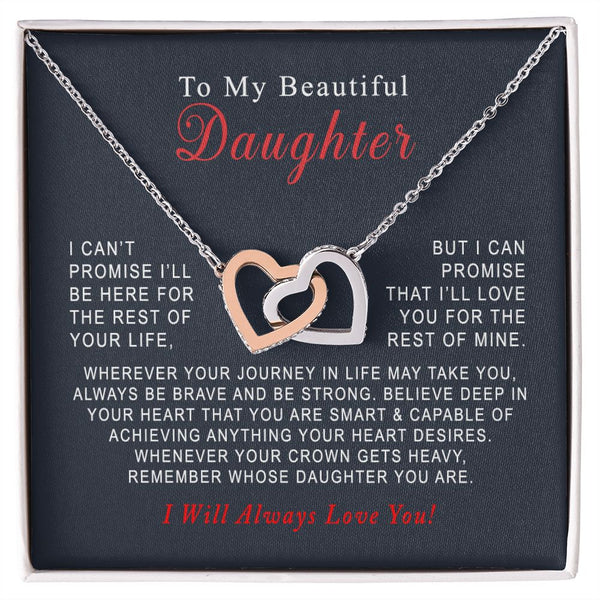 To My Beautiful Daughter Christmas Interlocking Hearts Necklace Gift From Mother or Father