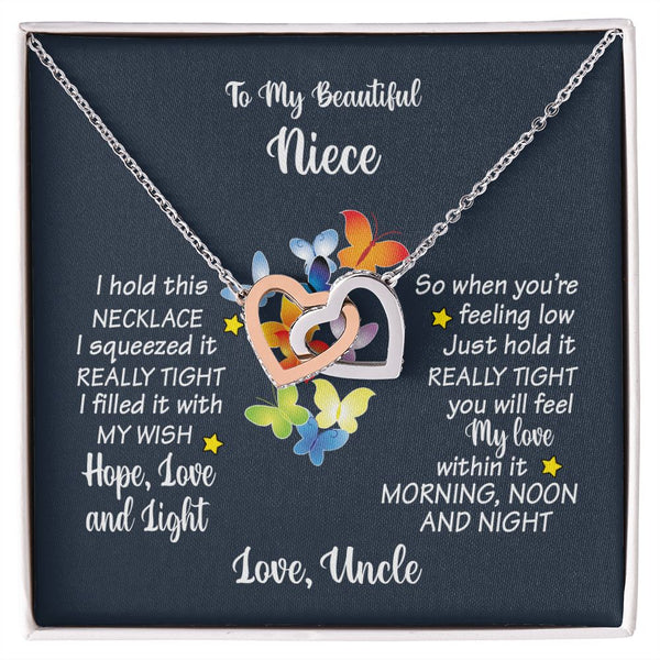To My Beautiful Niece Interlocking Hearts Necklace Gift From Uncle