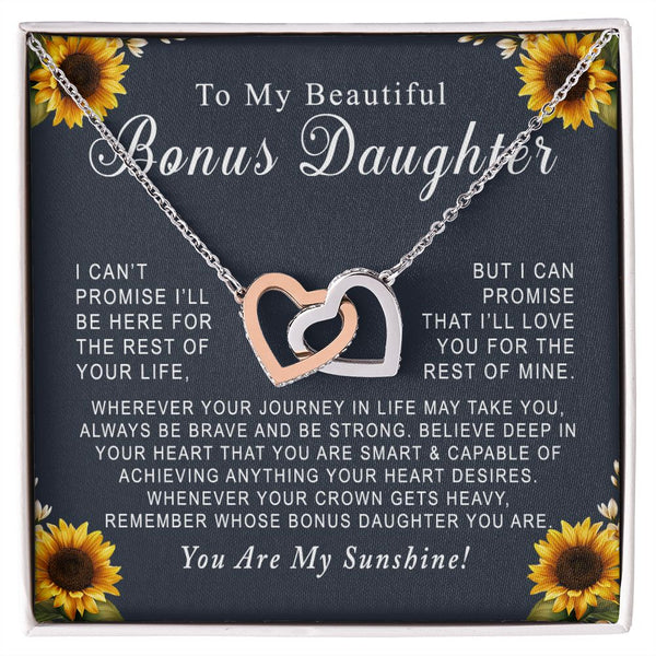 To My Beautiful Bonus Daughter Interlocking Hearts Necklace Gift From Stepmother or Stepfather