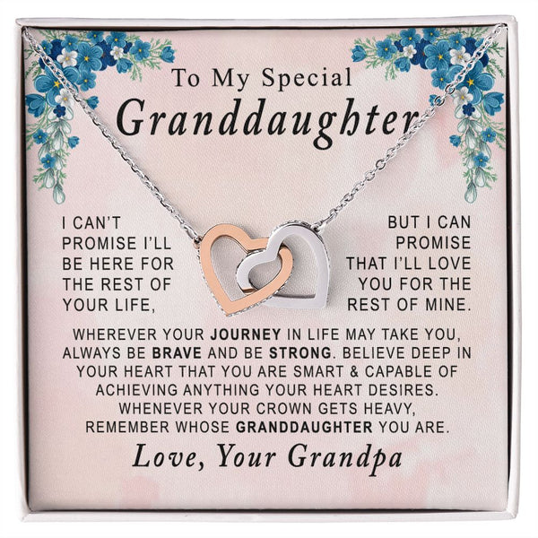 To My Special Granddaughter Interlocking Hearts Necklace Gift From Grandpa