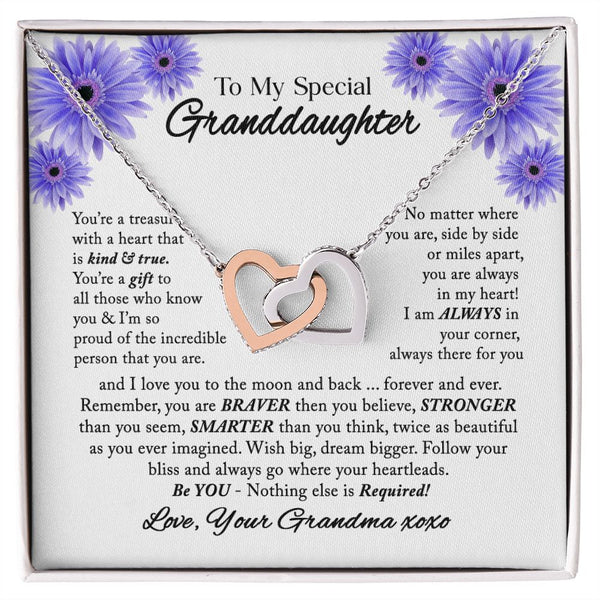 To My Special Granddaughter Interlocking Hearts Necklace Gift From Grandma