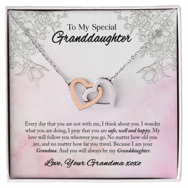 To My Special Granddaughter Interlocking Hearts Necklace Gift From Grandma