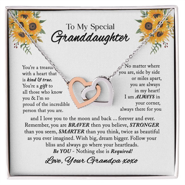 To My Special Granddaughter Interlocking Hearts Necklace Gift From Grandpa