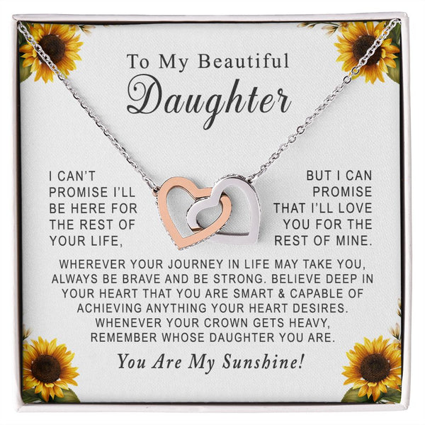 To My Beautiful Daughter Interlocking Hearts Necklace Gift From Father or Mother