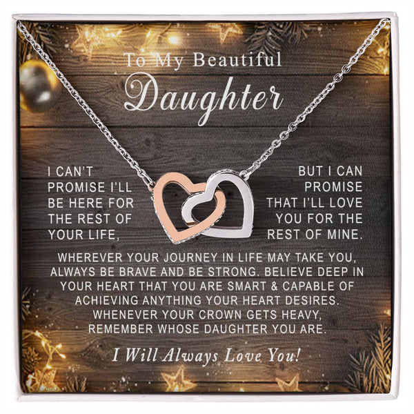 To My Beautiful Daughter Christmas Interlocking Hearts Necklace Gift From Mother or Father