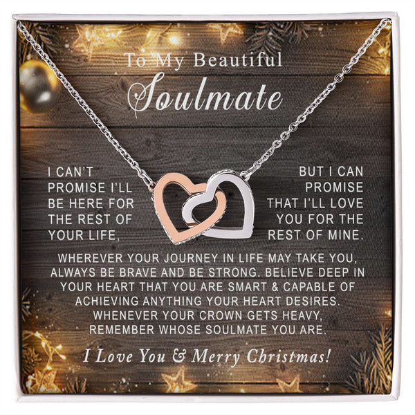 To My Beautiful Soulmate Merry Christmas Interlocking Hearts Necklace Gift From Husband or Boyfriend