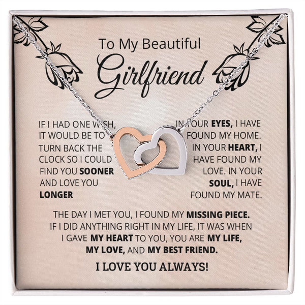 To My Beautiful Girlfriend Interlocking Hearts Necklace Gift From Boyfriend
