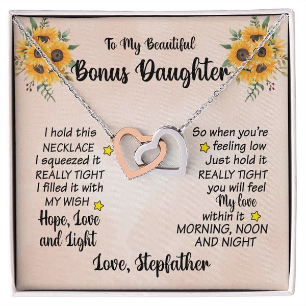 To My Beautiful Bonus Daughter Interlocking Hearts Necklace Gift From Stepfather