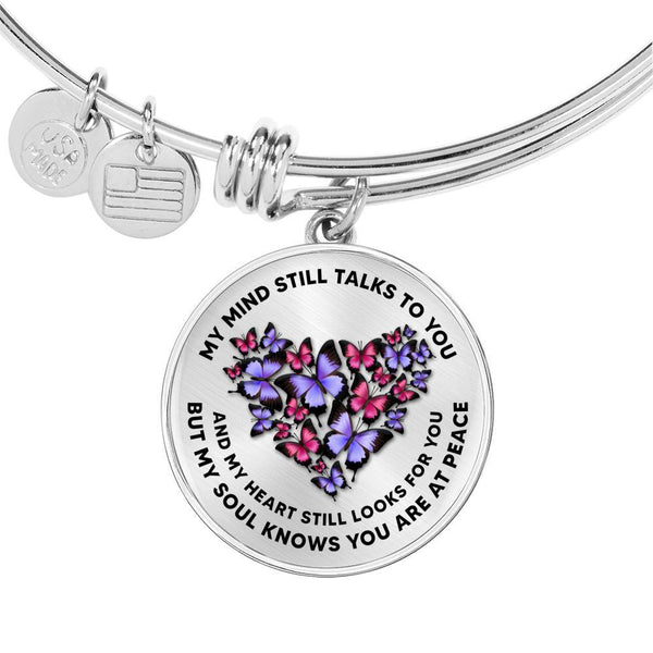 My Mind Still Talks To You Purle and Pink Butterflies Golden Heart Shape 020520VTC07 Circle Adjustable Luxury Bangle with Back Engraving