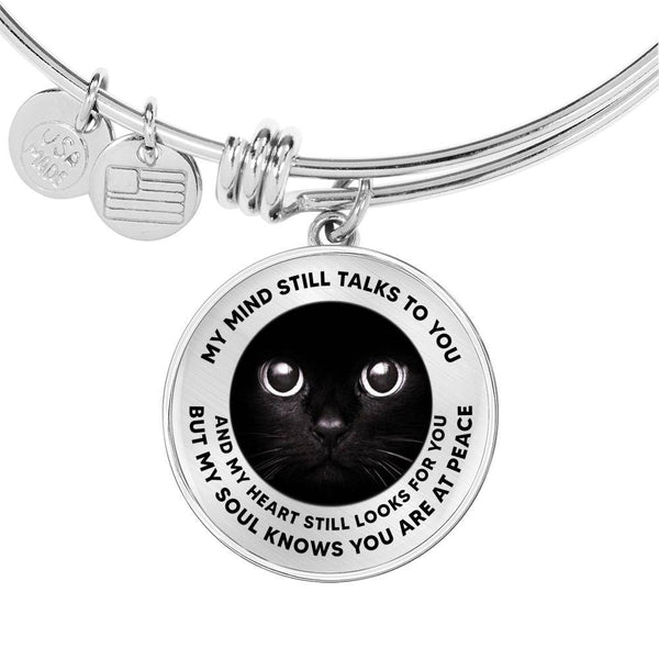 My Mind Still Talks To You Black Cat Circle Adjustable Luxury Bangle with Back Engraving
