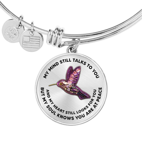 My Mind Still Talks To You Hummingbird 2 Circle Adjustable Luxury Bangle with Back Engraving