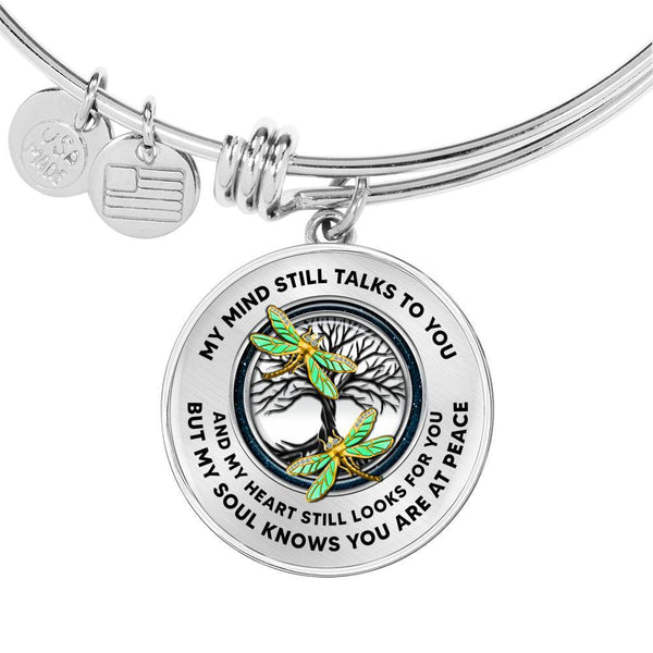 JL1407005 My Mind Still Talks To You Golden Dragonflies Tree Of Life Circle Adjustable Luxury Bangle with Back Engraving