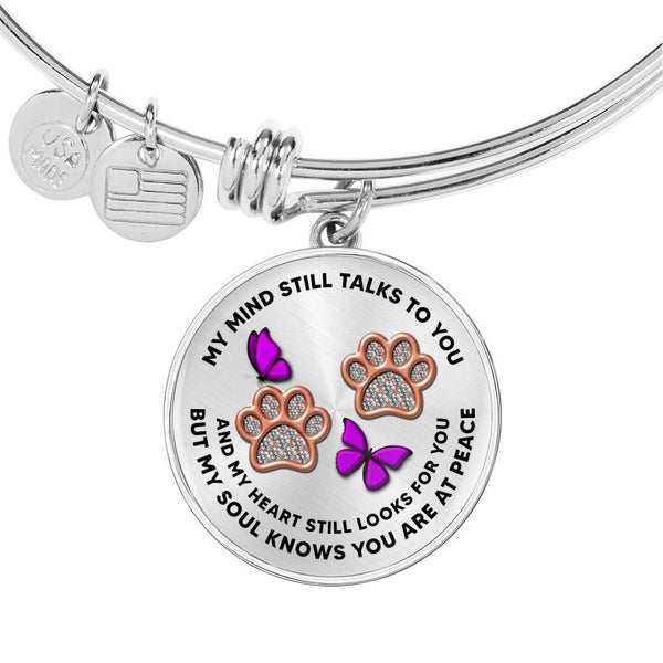 JL1507021 My Mind Purple Butterflies Rose Gold Paw Circle Adjustable Luxury Bangle with Back Engraving