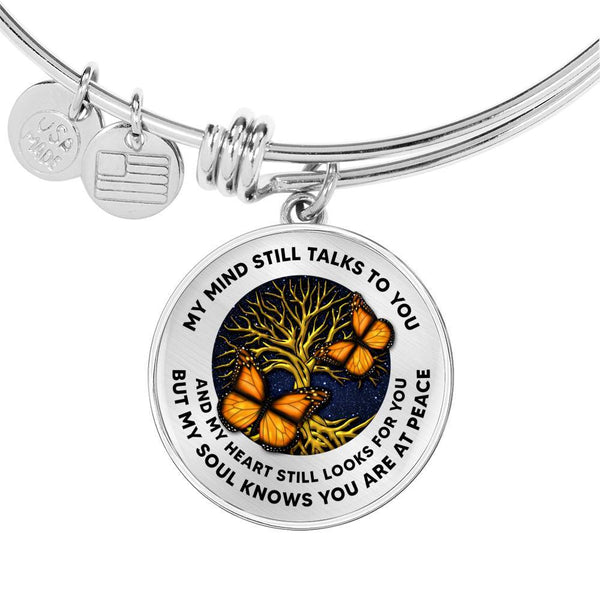 My Mind Still Talks To You Orange Butterfly Tree Of Life TM0017 Circle Adjustable Luxury Bangle with Back Engraving
