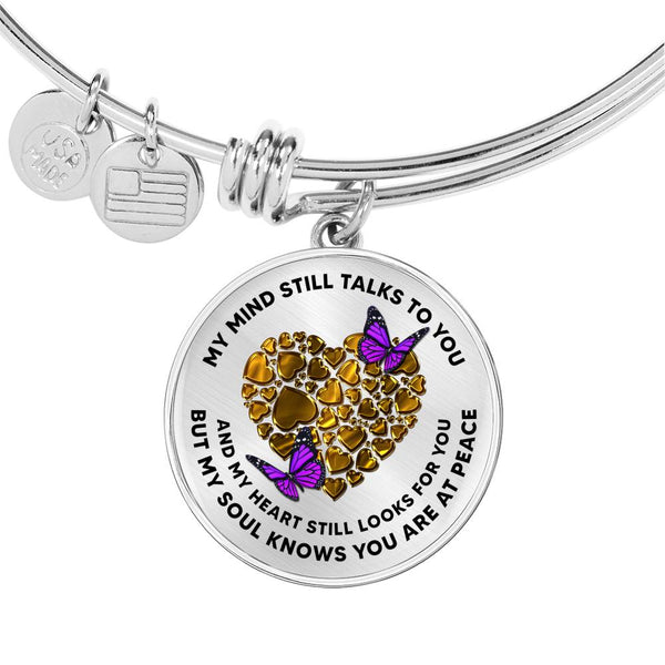 JL1507012 Purple Butterflies And Gold Heart Circle Adjustable Luxury Bangle with Back Engraving