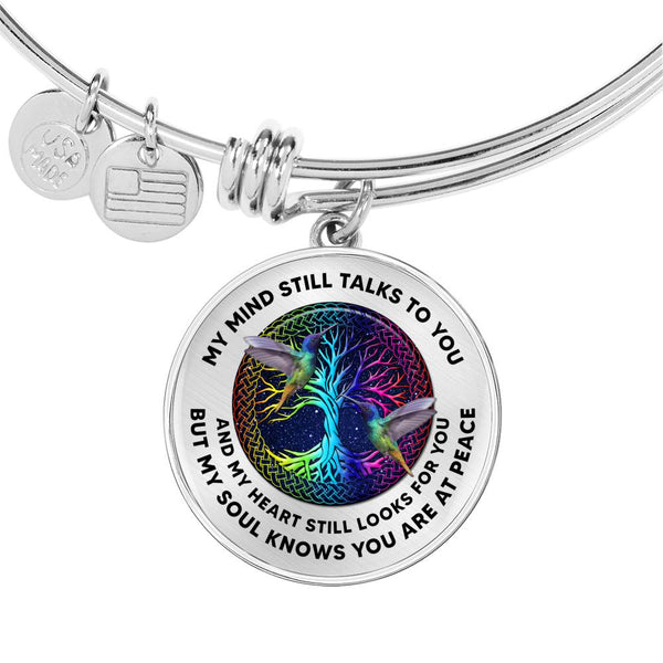 JL1507001 My Mind Still Talks To You Hummingbird And Tree Of Life Colorful Circle Adjustable Luxury Bangle with Back Engraving