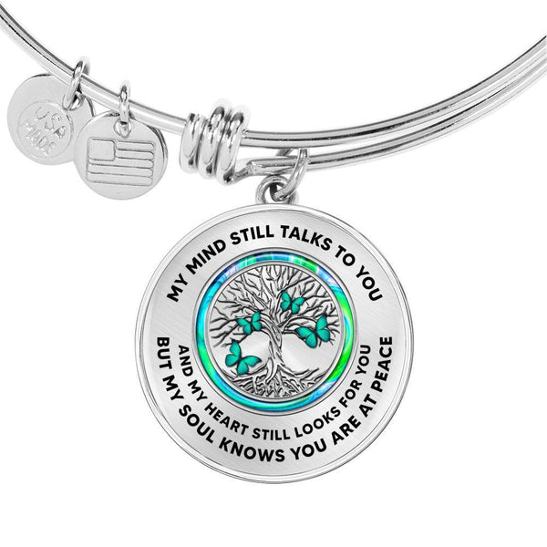 JL1407029 My Mind Still Talks To You Green Butterflies Opal Silver Tree Of Life Circle Adjustable Luxury Bangle with Back Engraving
