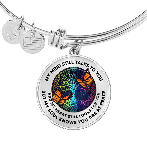 JL1507004 Orange Butterflies And Tree Of Life Colorful Circle Adjustable Luxury Bangle with Back Engraving
