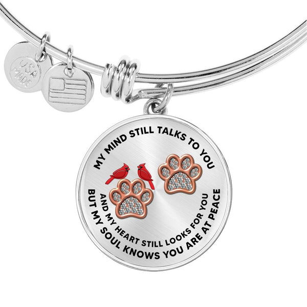 JL1507005 My Mind Red Cardinal Rose Gold Paw Circle Adjustable Luxury Bangle with Back Engraving
