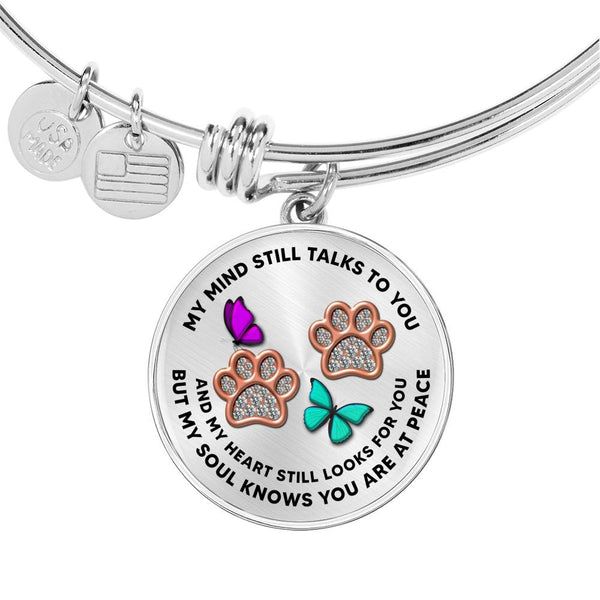 JL1507022 My Mind Purple And Turquoise Butterflies Rose Gold Paw Circle Adjustable Luxury Bangle with Back Engraving
