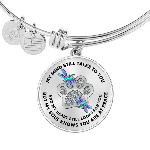 JL1507014 My Mind Turquoise Dragonflies Silver One Paw Circle Adjustable Luxury Bangle with Back Engraving