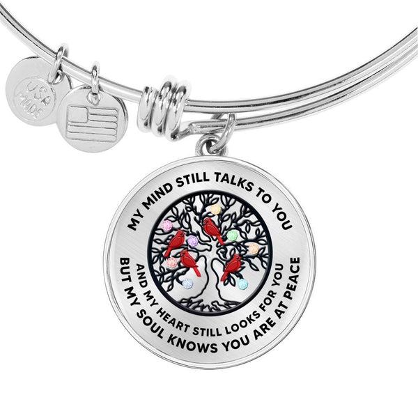 JL1407013 My Mind Still Talks To You Red Cardinal Tree Of Life And Birth Stones  Circle Adjustable Luxury Bangle with Back Engraving