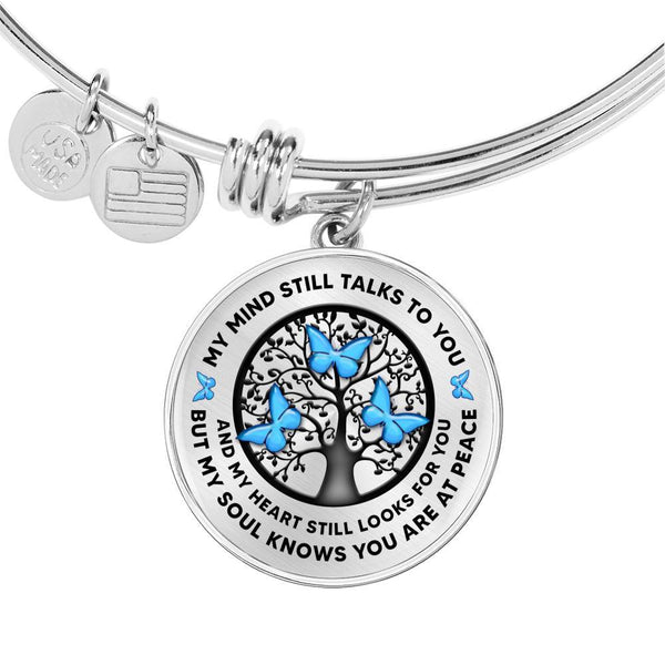 My Mind Still Talks To You Blue Butterflies Black Tree Of Life Circle Adjustable Luxury Bangle with Back Engraving
