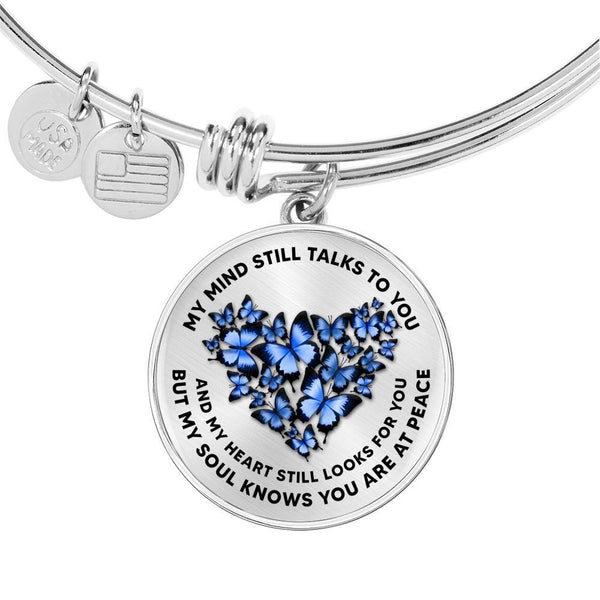 My Mind Still Talks To You Blue Butterflies Heart Shape 020520VTC09 Circle Adjustable Luxury Bangle with Back Engraving