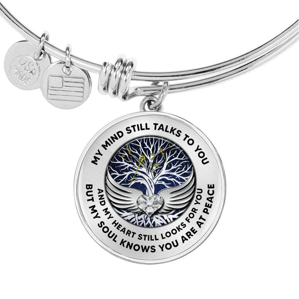 D0713012 My Mind Still Talks To You Yellow Dragonflies Silver Tree Of Life With Heart Wings Circle Adjustable Luxury Bangle with Back Engraving