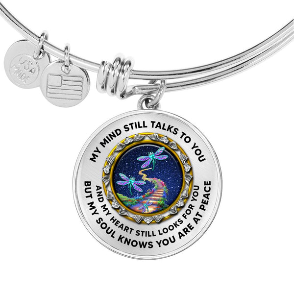 JL1407013 My Mind Still Talks To You Turquoise Dragonflies Stairway To Heaven Circle Adjustable Luxury Bangle with Back Engraving