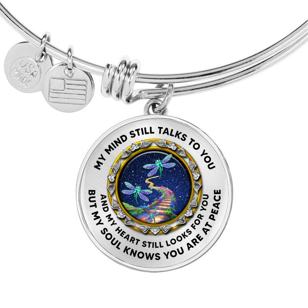 JL1407014 My Mind Still Talks To You Turquoise Dragonflies Stairway To Heaven Circle Adjustable Luxury Bangle with Back Engraving
