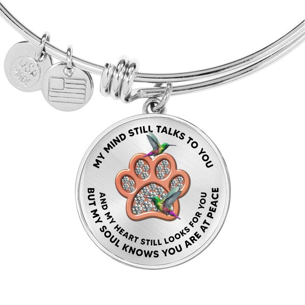 JL1507009 My Mind Still Talks To You Green Hummingbirds Rose Gold One Paw Circle Adjustable Luxury Bangle with Back Engraving