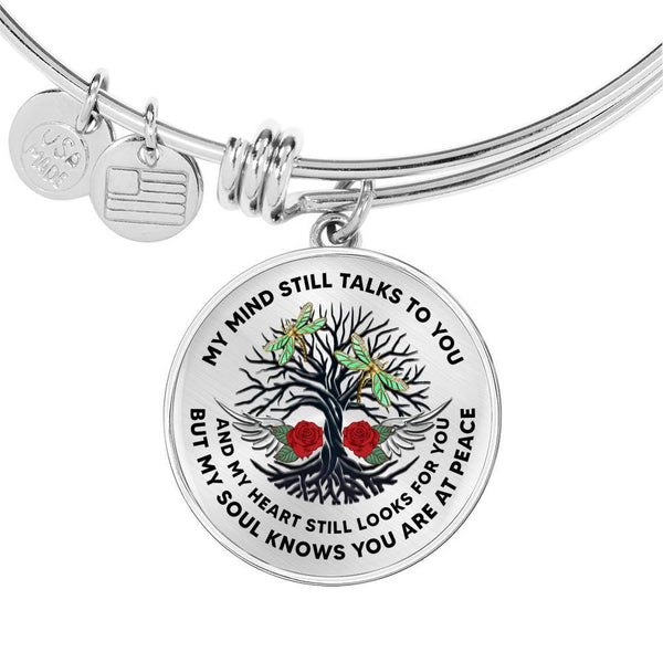 JL1407052 My Mind Still Talks To You Golden Dragonflies Tree Of Life And Wings Rose Circle Adjustable Luxury Bangle with Back Engraving