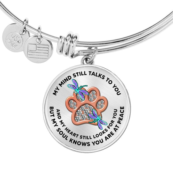 JL1507011 My Mind Turquoise Dragonflies Rose Gold One Paw Circle Adjustable Luxury Bangle with Back Engraving