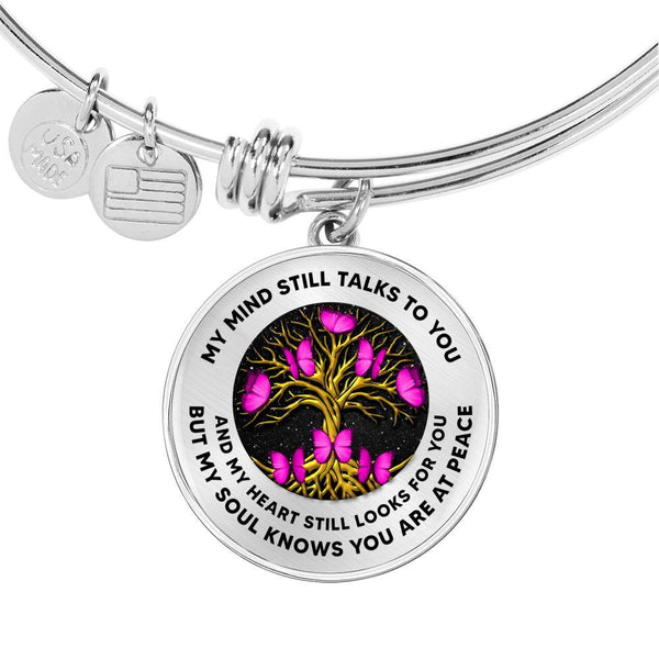 My Mind Still Talks To You Pink Butterflies Golden Tree Of Life 020520VTC05 Circle Adjustable Luxury Bangle with Back Engraving