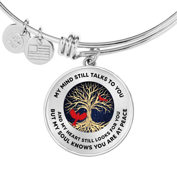 My Mind Still Talks To You Cardinal Circle Adjustable Luxury Bangle with Back Engraving