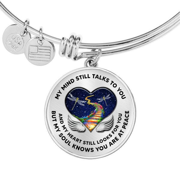 D0713002 My Mind Still Talks To You Yellow Dragonflies Stair Way To Heaven With Heart Wings Circle Adjustable Luxury Bangle with Back Engraving