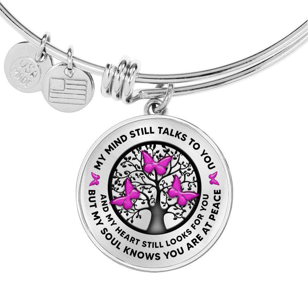 My Mind Still Talks To You Purple Butterflies Black Tree Of Life Circle Adjustable Luxury Bangle with Back Engraving