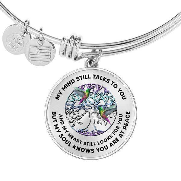 JL1407032 My Mind Still Talks To You Green Hummingbirds TitanTree Of Life Circle Adjustable Luxury Bangle with Back Engraving