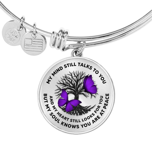 My Mind Still Talks To You Purple Butterflies Tree Of Life 020520VTC21 Circle Adjustable Luxury Bangle with Back Engraving