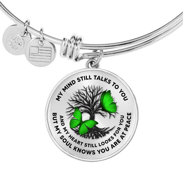 My Mind Still Talks To You Green Butterflies Tree Of Life 020520VTC24 Circle Adjustable Luxury Bangle with Back Engraving