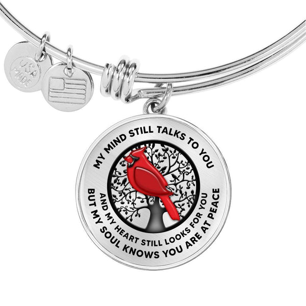 My Mind Still Talks To You Cardinal Tree Of Life TM0004 Circle Adjustable Luxury Bangle with Back Engraving